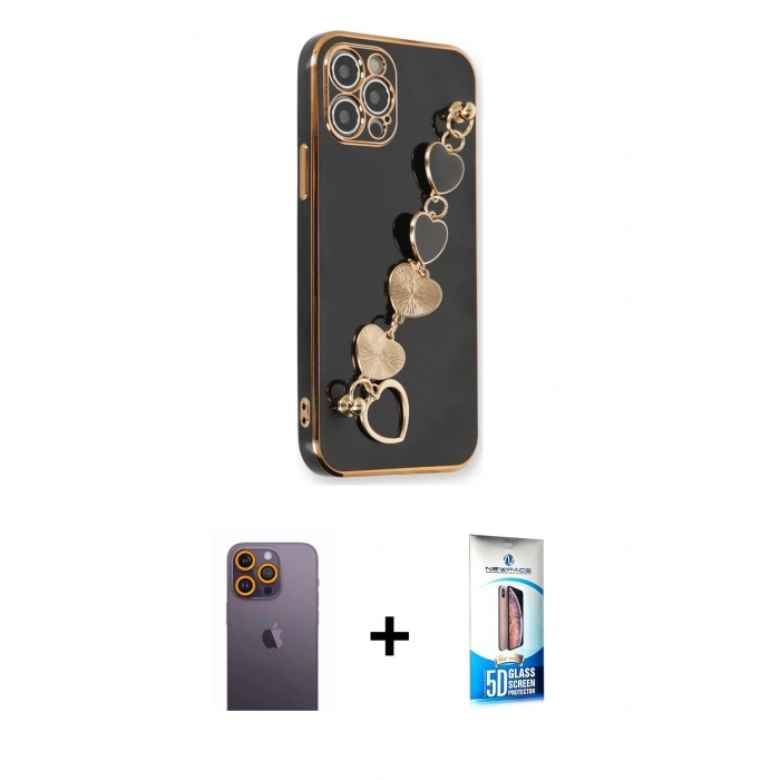 MARSİLYAN™- iPhone 12 Pro Max Kılıf Nova Işık Prime - Siyah 5D Eko Cam Ekran Koruyucu + Neon Fosforlu Kamera Lens - SI