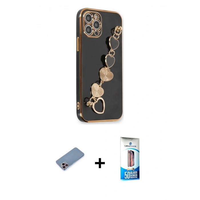 MARSİLYAN™- iPhone 12 Pro Max Kılıf Nova Işık Prime - Siyah 5D Eko Cam Ekran Koruyucu + Shine Kamera Lens Koruma Cam - PE