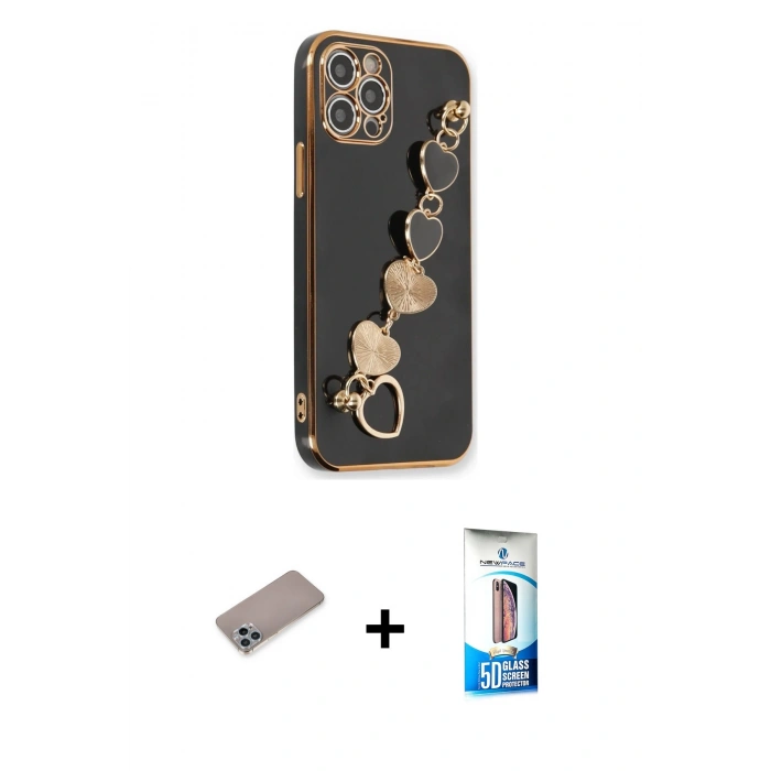 MARSİLYAN™- iPhone 12 Pro Max Kılıf Nova Işık Prime - Siyah 5D Eko Cam Ekran Koruyucu + Shine Kamera Lens Koruma Cam - SABE