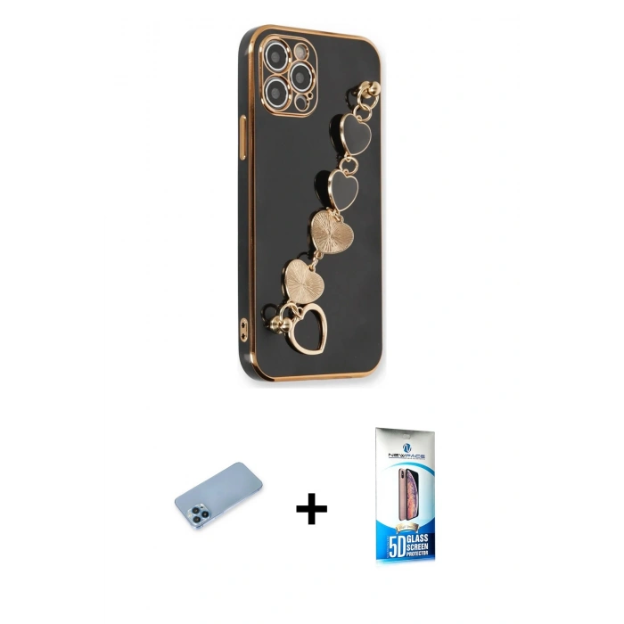 MARSİLYAN™- iPhone 12 Pro Max Kılıf Nova Işık Prime - Siyah 5D Eko Cam Ekran Koruyucu + Shine Kamera Lens Koruma Cam - MI