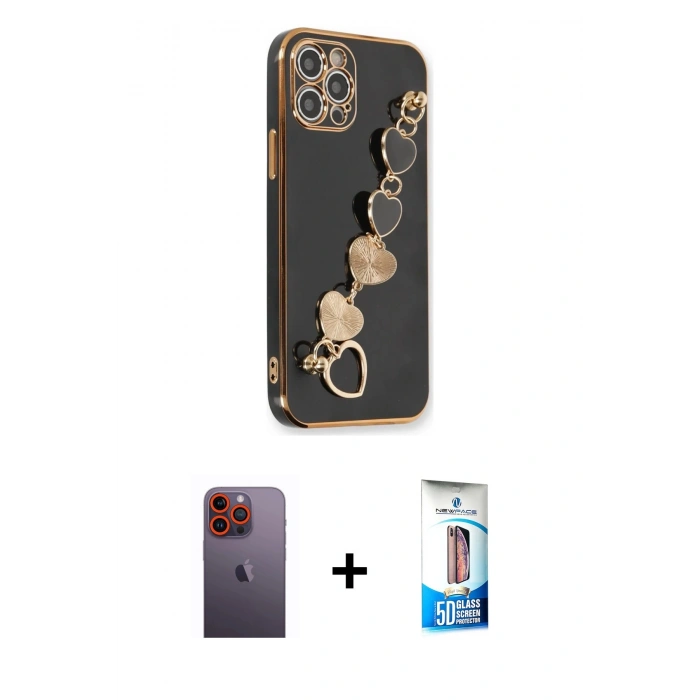 MARSİLYAN™- iPhone 12 Pro Max Kılıf Nova Işık Prime - Siyah 5D Eko Cam Ekran Koruyucu + Neon Fosforlu Kamera Lens - TU