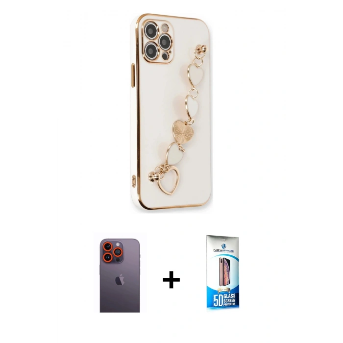 MARSİLYAN™- iPhone 12 Pro Max Kılıf Nova Işık Prime - Siyah 5D Eko Cam Ekran Koruyucu + Neon Fosforlu Kamera Lens - TU