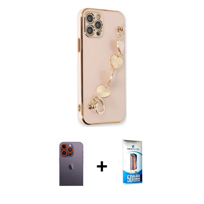 MARSİLYAN™- iPhone 12 Pro Max Kılıf Nova Işık Prime - Siyah 5D Eko Cam Ekran Koruyucu + Neon Fosforlu Kamera Lens - TU