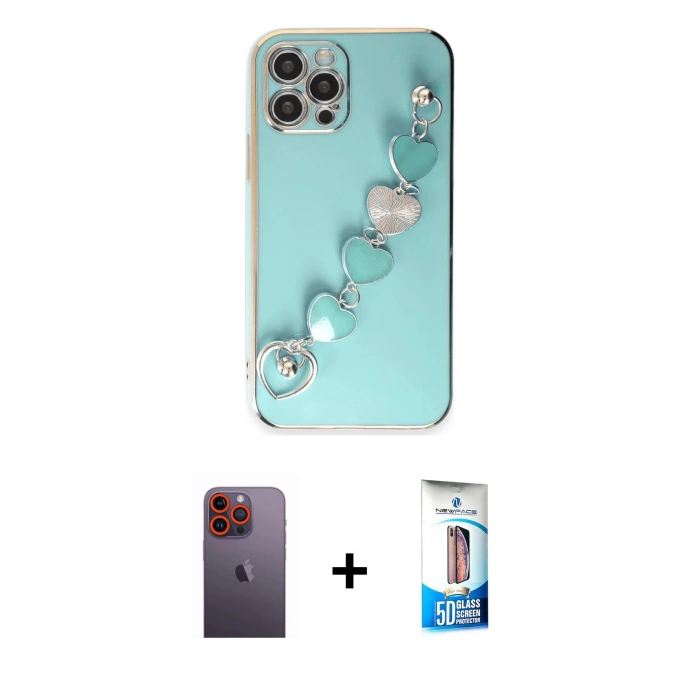 MARSİLYAN™- iPhone 12 Pro Max Kılıf Nova Işık Prime - Siyah 5D Eko Cam Ekran Koruyucu + Neon Fosforlu Kamera Lens - TU