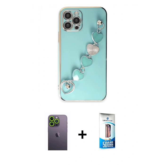 MARSİLYAN™- iPhone 12 Pro Max Kılıf Nova Işık Prime - Siyah 5D Eko Cam Ekran Koruyucu + Neon Fosforlu Kamera Lens - YL