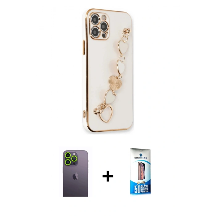 MARSİLYAN™- iPhone 12 Pro Max Kılıf Nova Işık Prime - Siyah 5D Eko Cam Ekran Koruyucu + Neon Fosforlu Kamera Lens - YL