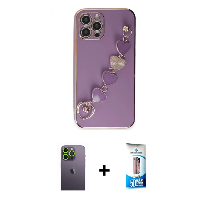 MARSİLYAN™- iPhone 12 Pro Max Kılıf Nova Işık Prime - Siyah 5D Eko Cam Ekran Koruyucu + Neon Fosforlu Kamera Lens - YL