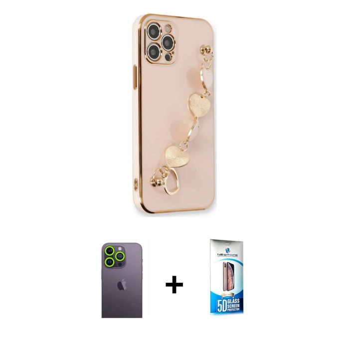 MARSİLYAN™- iPhone 12 Pro Max Kılıf Nova Işık Prime - Siyah 5D Eko Cam Ekran Koruyucu + Neon Fosforlu Kamera Lens - YL