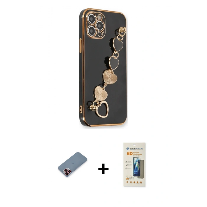 MARSİLYAN™- iPhone 12 Pro Max Kılıf Nova Işık Prime - Siyah 6D Mat Seramik Hayalet Nano Ekran Koruyucu + Metal Kamera Lens Koruma Cam - KI