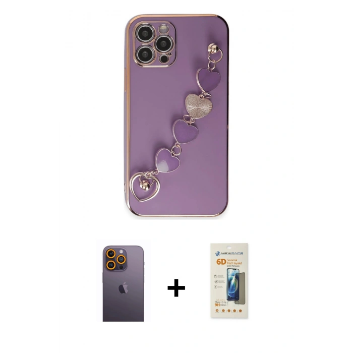 MARSİLYAN™- iPhone 12 Pro Max Kılıf Nova Işık Prime - Siyah 6D Mat Seramik Hayalet Nano Ekran Koruyucu + Neon Fosforlu Kamera Lens - SI