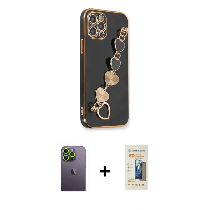 MARSİLYAN™- iPhone 12 Pro Max Kılıf Nova Işık Prime - Siyah 6D Mat Seramik Hayalet Nano Ekran Koruyucu + Neon Fosforlu Kamera Lens - YL