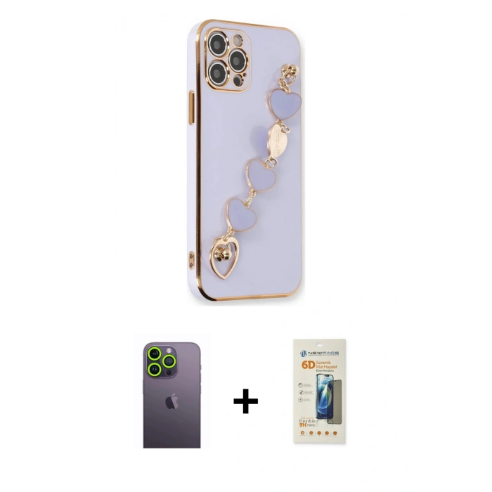 MARSİLYAN™- iPhone 12 Pro Max Kılıf Nova Işık Prime - Siyah 6D Mat Seramik Hayalet Nano Ekran Koruyucu + Neon Fosforlu Kamera Lens - YL