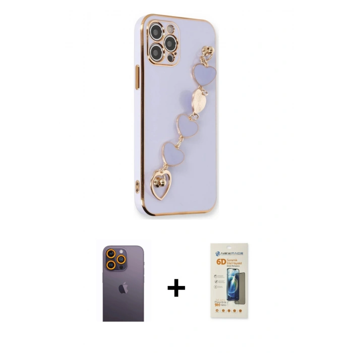 MARSİLYAN™- iPhone 12 Pro Max Kılıf Nova Işık Prime - Siyah 6D Mat Seramik Hayalet Nano Ekran Koruyucu + Neon Fosforlu Kamera Lens - SI