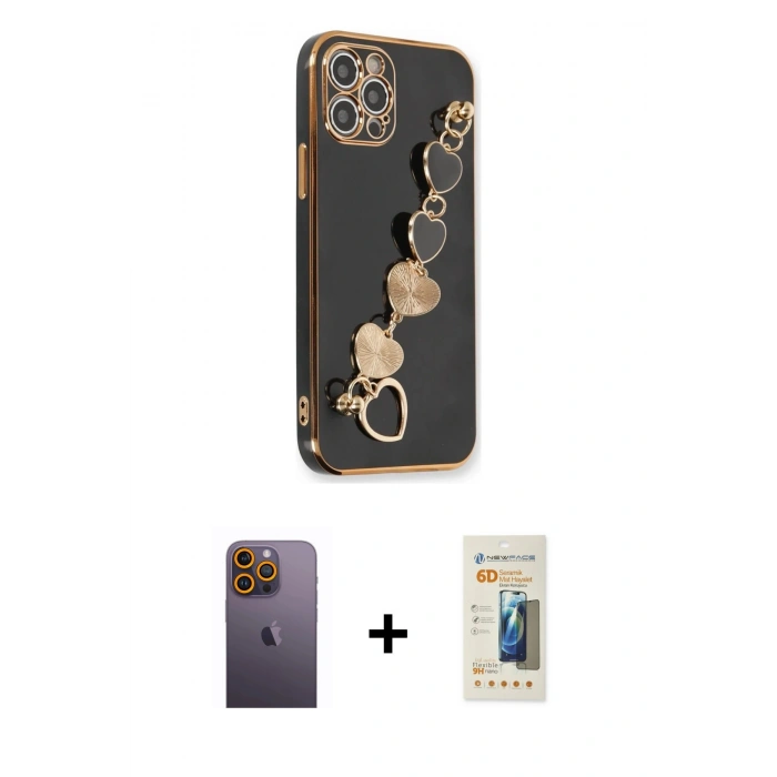 MARSİLYAN™- iPhone 12 Pro Max Kılıf Nova Işık Prime - Siyah 6D Mat Seramik Hayalet Nano Ekran Koruyucu + Neon Fosforlu Kamera Lens - SI