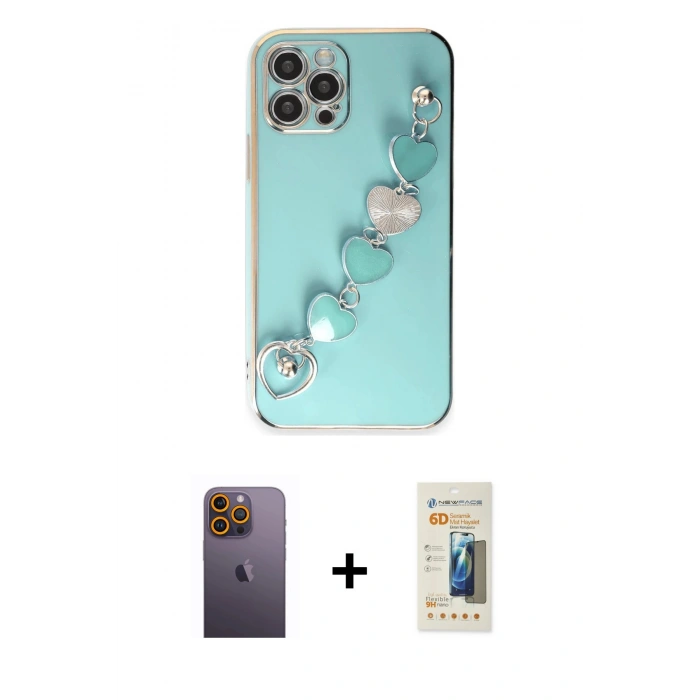 MARSİLYAN™- iPhone 12 Pro Max Kılıf Nova Işık Prime - Siyah 6D Mat Seramik Hayalet Nano Ekran Koruyucu + Neon Fosforlu Kamera Lens - SI
