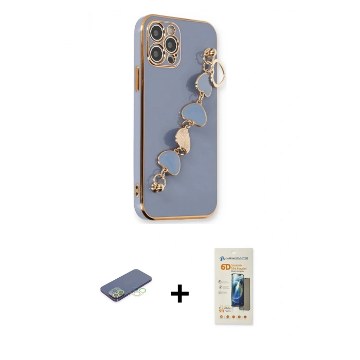 MARSİLYAN™- iPhone 12 Pro Max Kılıf Nova Işık Prime - Siyah 6D Mat Seramik Hayalet Nano Ekran Koruyucu + Renkli Kamera Lens Koruma Cam - YL