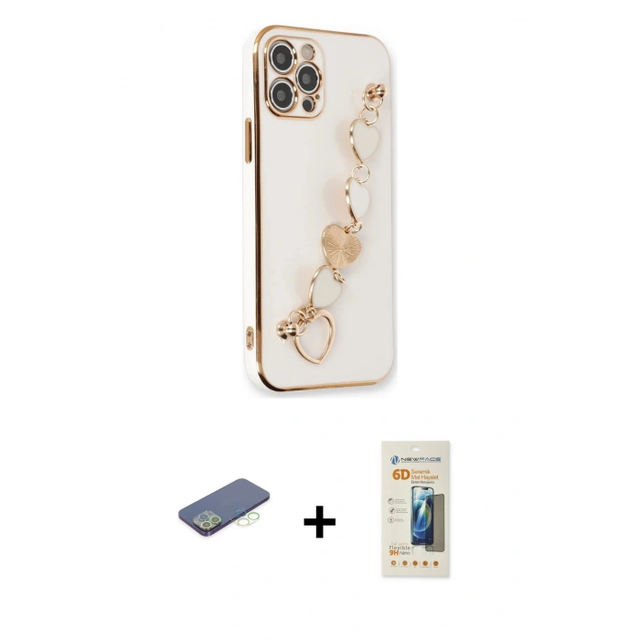 MARSİLYAN™- iPhone 12 Pro Max Kılıf Nova Işık Prime - Siyah 6D Mat Seramik Hayalet Nano Ekran Koruyucu + Renkli Kamera Lens Koruma Cam - YL