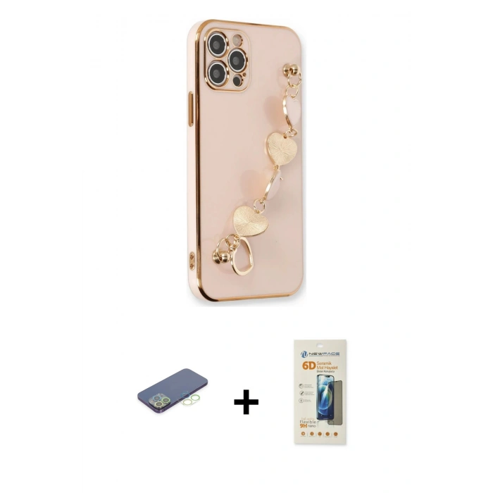MARSİLYAN™- iPhone 12 Pro Max Kılıf Nova Işık Prime - Siyah 6D Mat Seramik Hayalet Nano Ekran Koruyucu + Renkli Kamera Lens Koruma Cam - YL