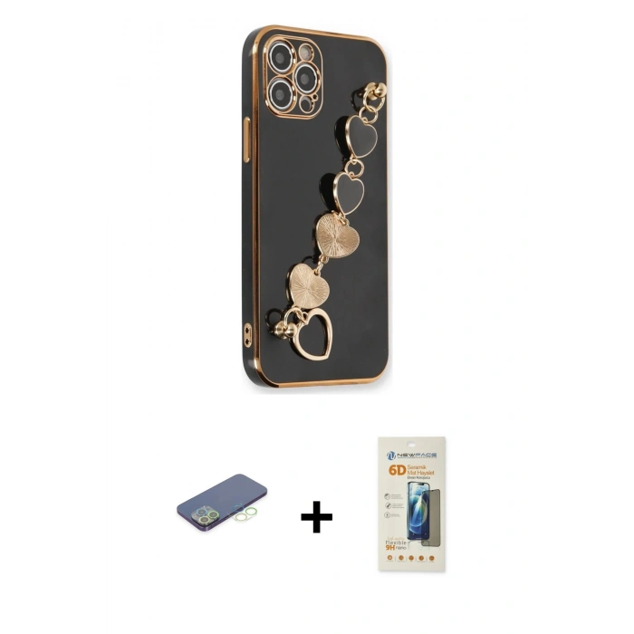 MARSİLYAN™- iPhone 12 Pro Max Kılıf Nova Işık Prime - Siyah 6D Mat Seramik Hayalet Nano Ekran Koruyucu + Renkli Kamera Lens Koruma Cam - YL