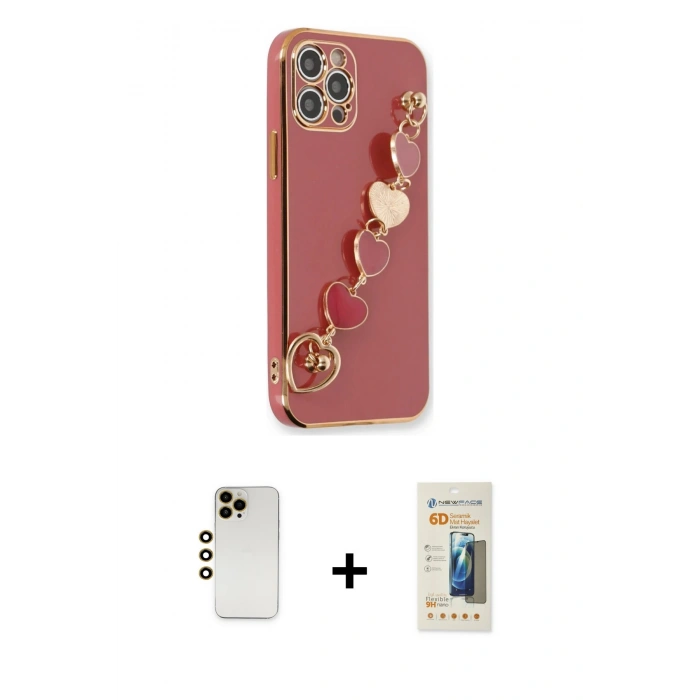 MARSİLYAN™- iPhone 12 Pro Max Kılıf Nova Işık Prime - Siyah 6D Mat Seramik Hayalet Nano Ekran Koruyucu + Shine Kamera Lens - GD