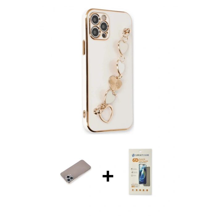 MARSİLYAN™- iPhone 12 Pro Max Kılıf Nova Işık Prime - Siyah 6D Mat Seramik Hayalet Nano Ekran Koruyucu + Shine Kamera Lens Koruma Cam - SABE