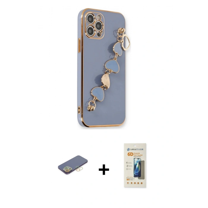 MARSİLYAN™- iPhone 12 Pro Max Kılıf Nova Işık Prime - Siyah 6D Mat Seramik Hayalet Nano Ekran Koruyucu + Renkli Kamera Lens Koruma Cam - SI