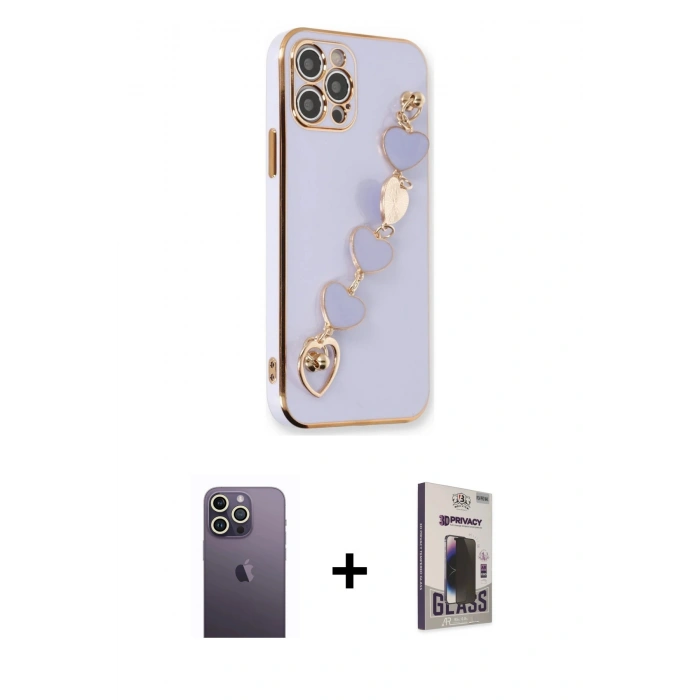 MARSİLYAN™- iPhone 12 Pro Max Kılıf Nova Işık Prime - Siyah Bilvis Hayalet Cam Ekran Koruyucu + Neon Fosforlu Kamera Lens - BZ
