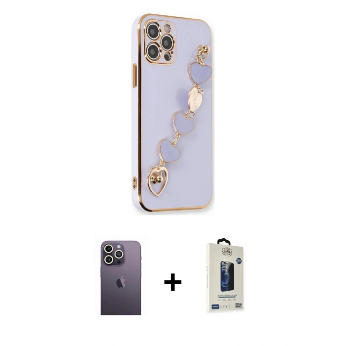 MARSİLYAN™- iPhone 12 Pro Max Kılıf Nova Işık Prime - Siyah Bilvis Hayalet Cam Ekran Koruyucu + Neon Fosforlu Kamera Lens - BZ