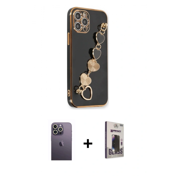 MARSİLYAN™- iPhone 12 Pro Max Kılıf Nova Işık Prime - Siyah Bilvis Hayalet Cam Ekran Koruyucu + Neon Fosforlu Kamera Lens - BZ