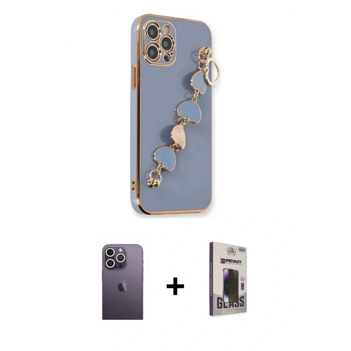MARSİLYAN™- iPhone 12 Pro Max Kılıf Nova Işık Prime - Siyah Bilvis Hayalet Cam Ekran Koruyucu + Neon Fosforlu Kamera Lens - BZ