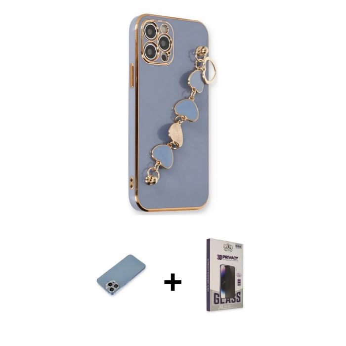 MARSİLYAN™- iPhone 12 Pro Max Kılıf Nova Işık Prime - Siyah Bilvis Hayalet Cam Ekran Koruyucu + Shine Kamera Lens Koruma Cam - GI