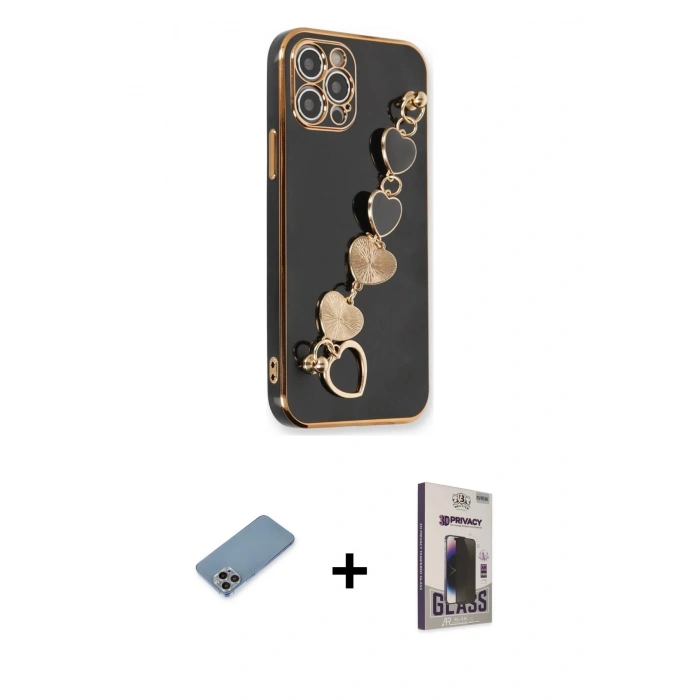 MARSİLYAN™- iPhone 12 Pro Max Kılıf Nova Işık Prime - Siyah Bilvis Hayalet Cam Ekran Koruyucu + Shine Kamera Lens Koruma Cam - GI