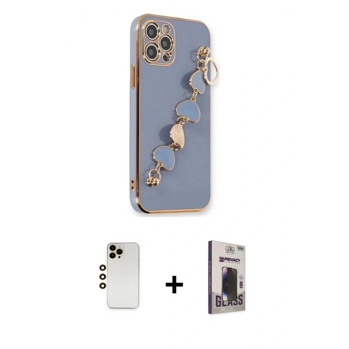 MARSİLYAN™- iPhone 12 Pro Max Kılıf Nova Işık Prime - Siyah Bilvis Hayalet Cam Ekran Koruyucu + Shine Kamera Lens - GD