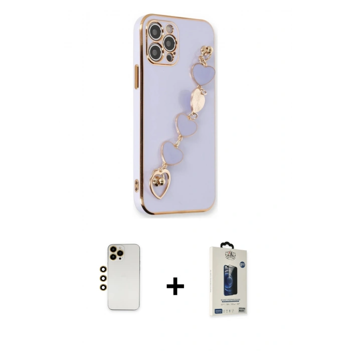 MARSİLYAN™- iPhone 12 Pro Max Kılıf Nova Işık Prime - Siyah Bilvis Hayalet Cam Ekran Koruyucu + Shine Kamera Lens - GD