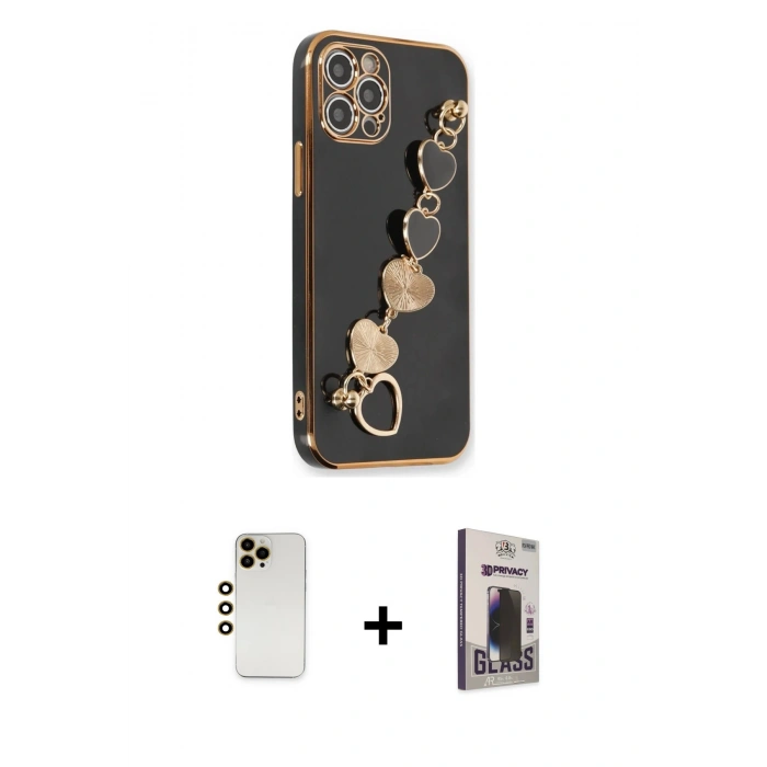 MARSİLYAN™- iPhone 12 Pro Max Kılıf Nova Işık Prime - Siyah Bilvis Hayalet Cam Ekran Koruyucu + Shine Kamera Lens - GD