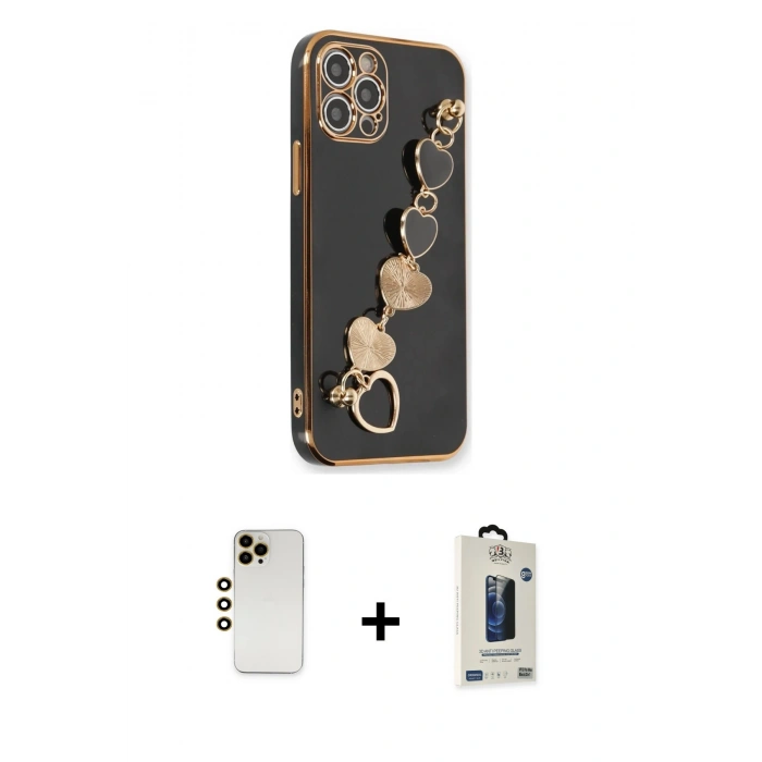 MARSİLYAN™- iPhone 12 Pro Max Kılıf Nova Işık Prime - Siyah Bilvis Hayalet Cam Ekran Koruyucu + Shine Kamera Lens - GD