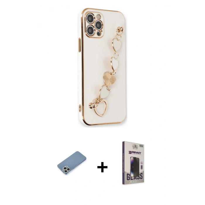 MARSİLYAN™- iPhone 12 Pro Max Kılıf Nova Işık Prime - Siyah Bilvis Hayalet Cam Ekran Koruyucu + Shine Kamera Lens Koruma Cam - GS