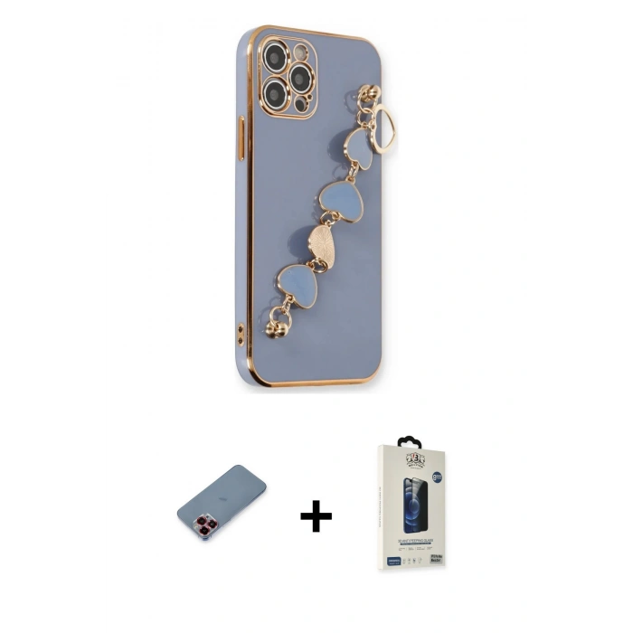 MARSİLYAN™- iPhone 12 Pro Max Kılıf Nova Işık Prime - Siyah Bilvis Hayalet Cam Ekran Koruyucu + Metal Kamera Lens Koruma Cam - KI
