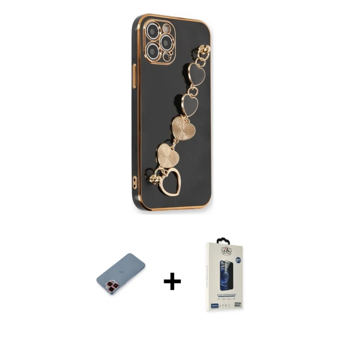 MARSİLYAN™- iPhone 12 Pro Max Kılıf Nova Işık Prime - Siyah Bilvis Hayalet Cam Ekran Koruyucu + Metal Kamera Lens Koruma Cam - KI