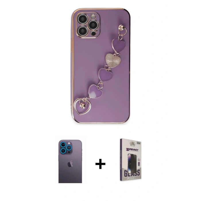 MARSİLYAN™- iPhone 12 Pro Max Kılıf Nova Işık Prime - Siyah Bilvis Hayalet Cam Ekran Koruyucu + Neon Fosforlu Kamera Lens - MI