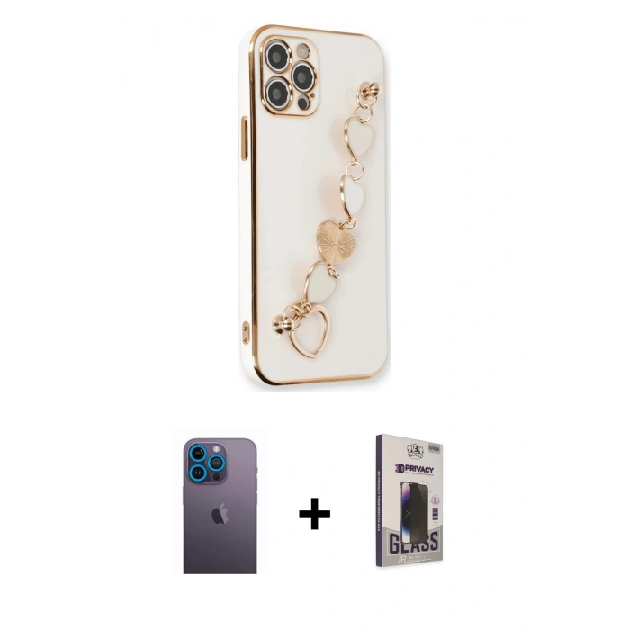 MARSİLYAN™- iPhone 12 Pro Max Kılıf Nova Işık Prime - Siyah Bilvis Hayalet Cam Ekran Koruyucu + Neon Fosforlu Kamera Lens - MI
