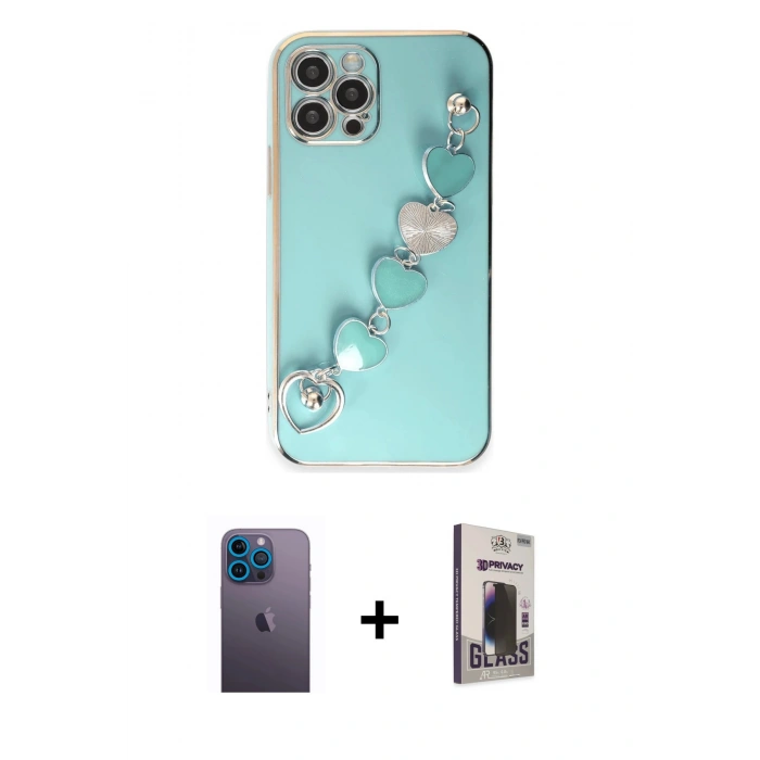 MARSİLYAN™- iPhone 12 Pro Max Kılıf Nova Işık Prime - Siyah Bilvis Hayalet Cam Ekran Koruyucu + Neon Fosforlu Kamera Lens - MI
