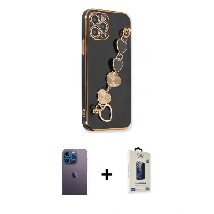 MARSİLYAN™- iPhone 12 Pro Max Kılıf Nova Işık Prime - Siyah Bilvis Hayalet Cam Ekran Koruyucu + Neon Fosforlu Kamera Lens - MI
