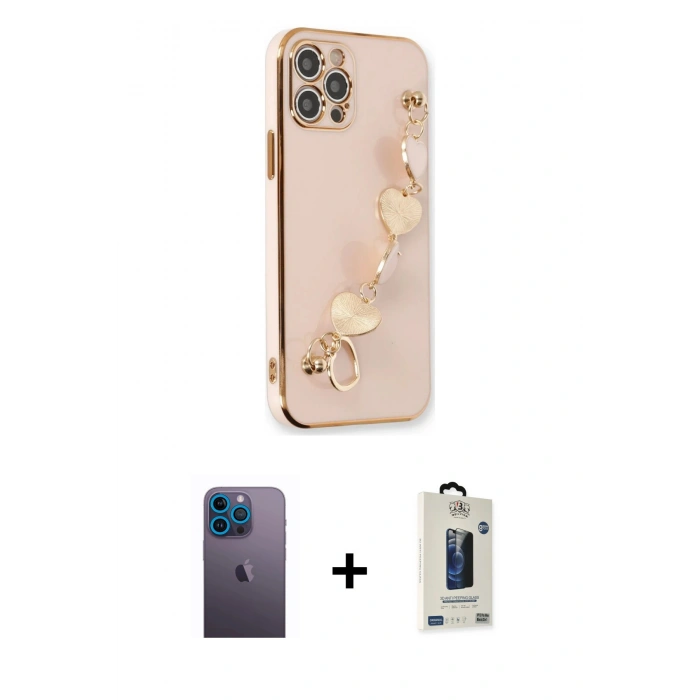 MARSİLYAN™- iPhone 12 Pro Max Kılıf Nova Işık Prime - Siyah Bilvis Hayalet Cam Ekran Koruyucu + Neon Fosforlu Kamera Lens - MI