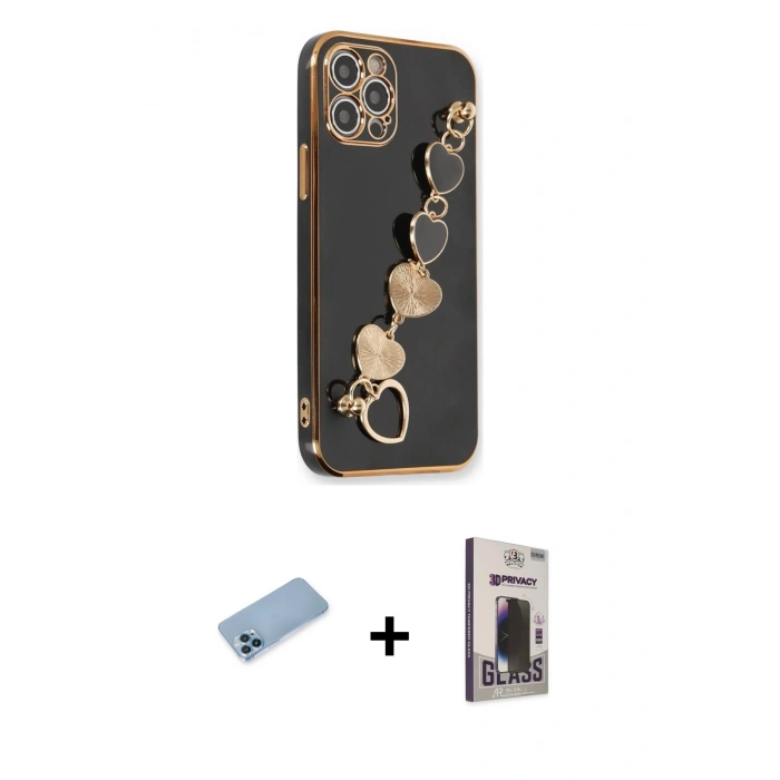 MARSİLYAN™- iPhone 12 Pro Max Kılıf Nova Işık Prime - Siyah Bilvis Hayalet Cam Ekran Koruyucu + Shine Kamera Lens Koruma Cam - MI