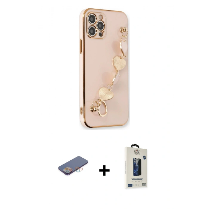 MARSİLYAN™- iPhone 12 Pro Max Kılıf Nova Işık Prime - Siyah Bilvis Hayalet Cam Ekran Koruyucu + Renkli Kamera Lens Koruma Cam - PE