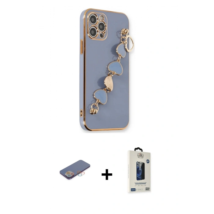 MARSİLYAN™- iPhone 12 Pro Max Kılıf Nova Işık Prime - Siyah Bilvis Hayalet Cam Ekran Koruyucu + Renkli Kamera Lens Koruma Cam - PE