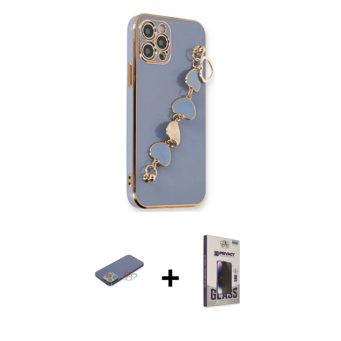 MARSİLYAN™- iPhone 12 Pro Max Kılıf Nova Işık Prime - Siyah Bilvis Hayalet Cam Ekran Koruyucu + Renkli Kamera Lens Koruma Cam - MI