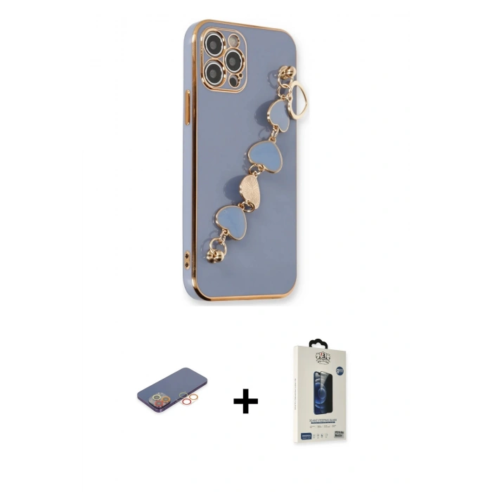 MARSİLYAN™- iPhone 12 Pro Max Kılıf Nova Işık Prime - Siyah Bilvis Hayalet Cam Ekran Koruyucu + Renkli Kamera Lens Koruma Cam - TU