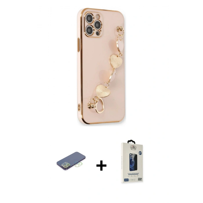 MARSİLYAN™- iPhone 12 Pro Max Kılıf Nova Işık Prime - Siyah Bilvis Hayalet Cam Ekran Koruyucu + Renkli Kamera Lens Koruma Cam - YL